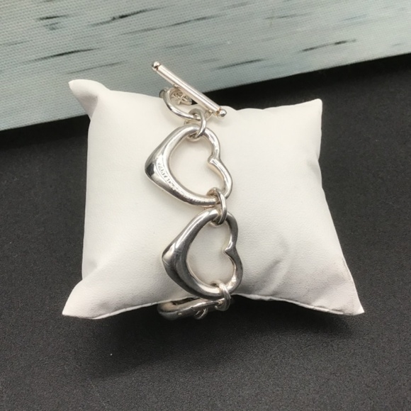 Elsa Peretti Tiffany & Co 925 Sterling Silver, Open Hearts Toggle Bracelet - Picture 9 of 10